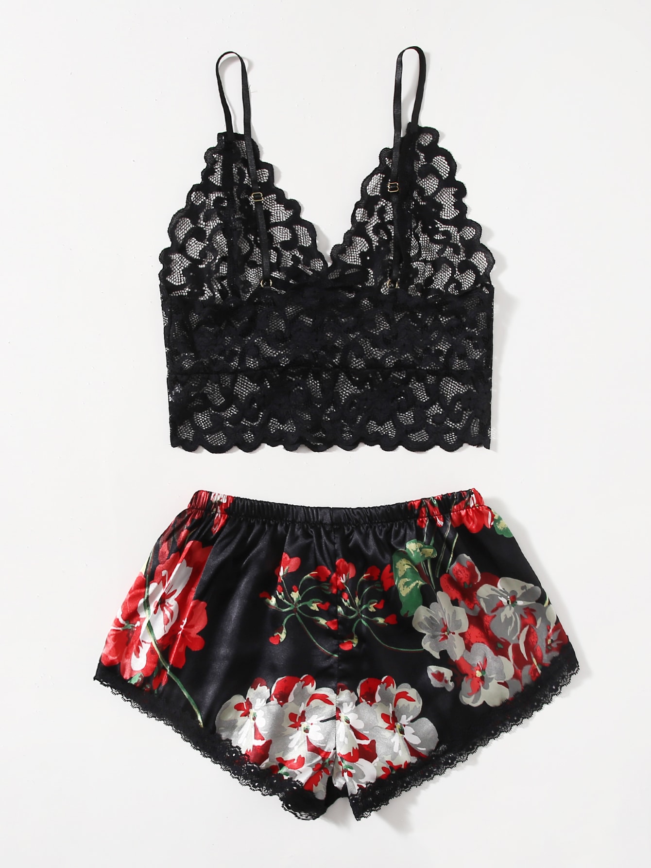 Floral Lace Pajama Set for Wom - Lace Bralette Set recension och pris
