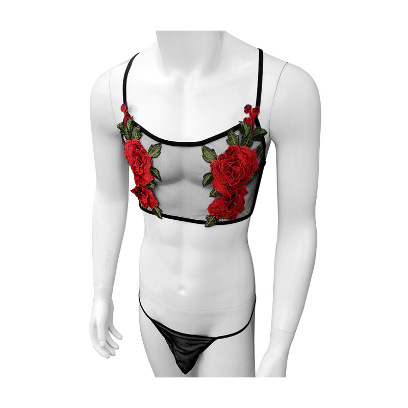 Sexy Embroidery Mens See Throu - Sheer Mesh Bra recension och pris