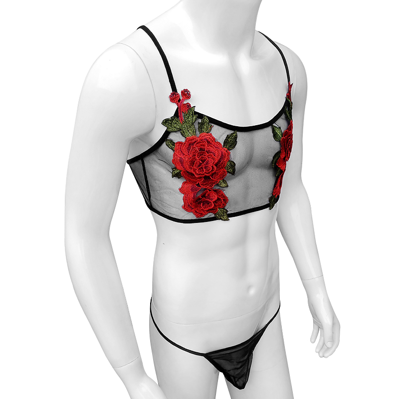 Sexy Embroidery Mens See Throu - Sheer Mesh Bra recension och pris